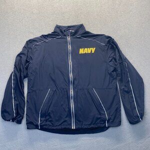 Vintage Navy SND Manufacturing Full Zip Reflective Windbreaker Jacket Men Large